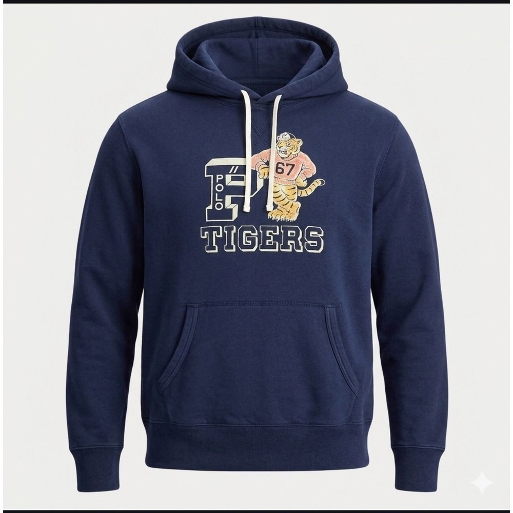 Polo Ralph Lauren Hoodie Mens XXL Tiger Graphic Collegiate Pullover Navy Blue
